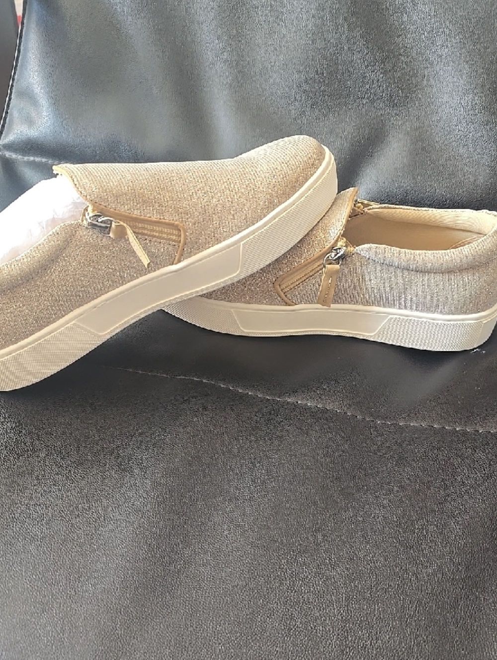 Very Volatile Metallic Slip-On Sneakers in Beige and Gold